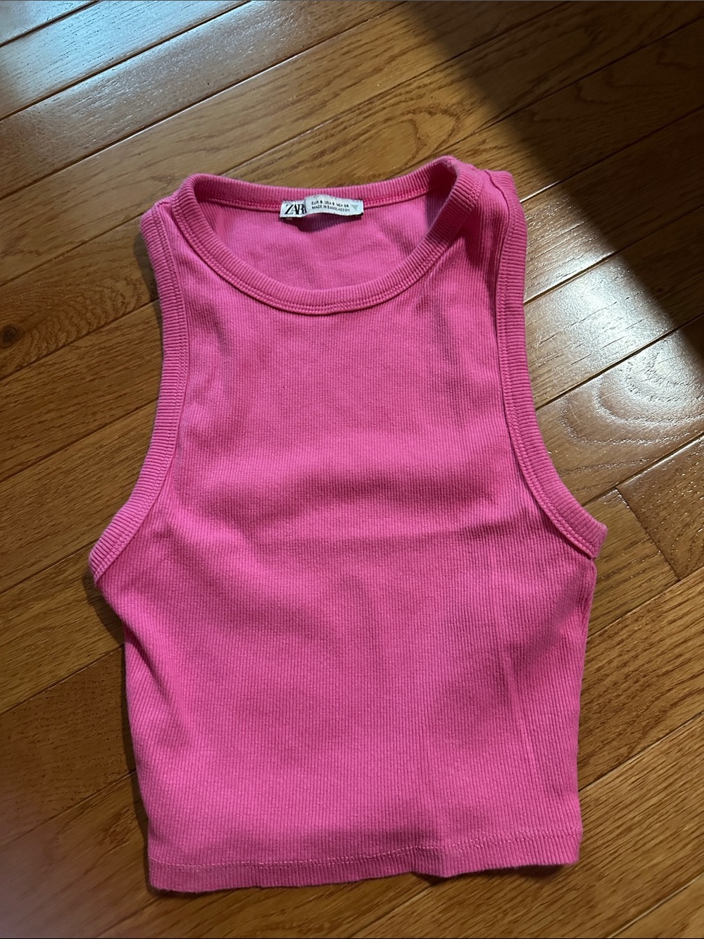 Zara Hot Pink Ribbed Cropped Tank